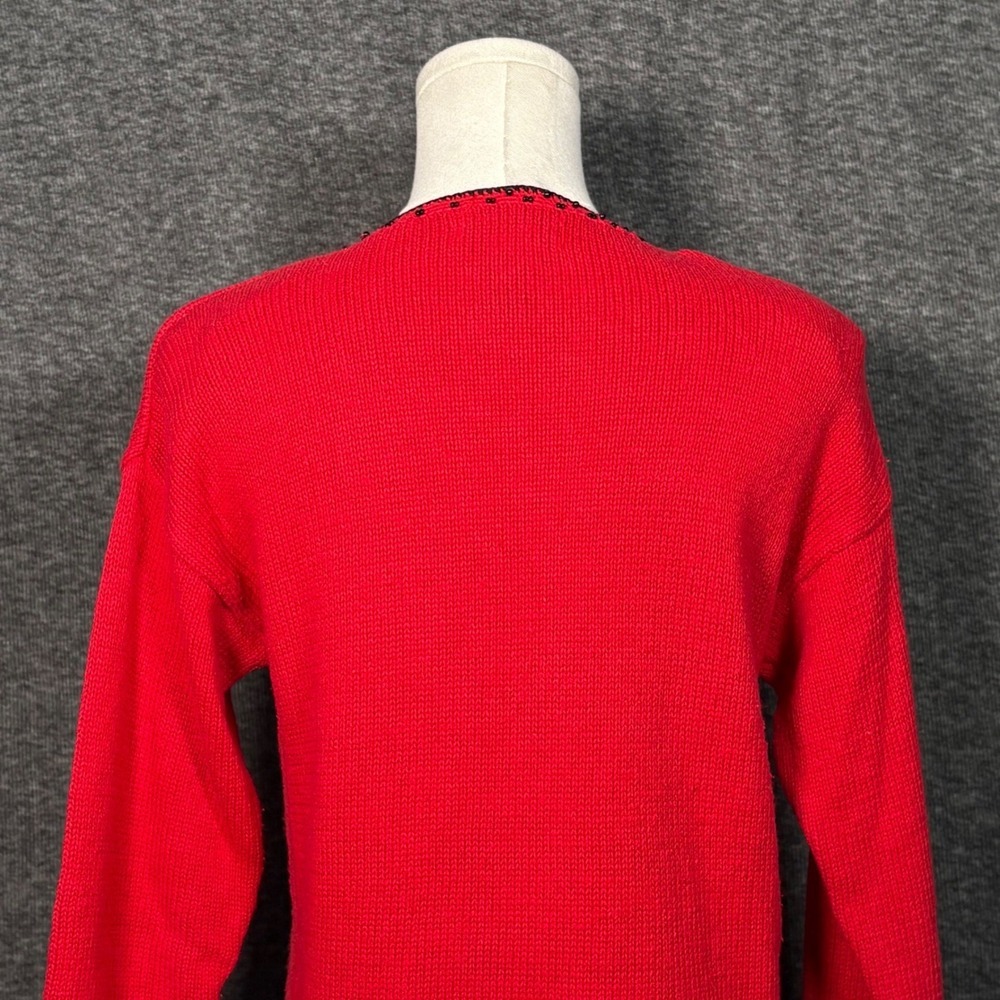 Vintage Heirloom Collectibles Cardigan Red Floral Beaded Sweater Small Petite - Picture 8 of 12